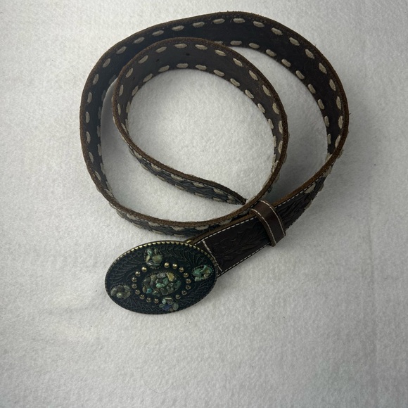 In excellent condition hand made heavy Leather oval buckle with multicolored - Picture 5 of 13